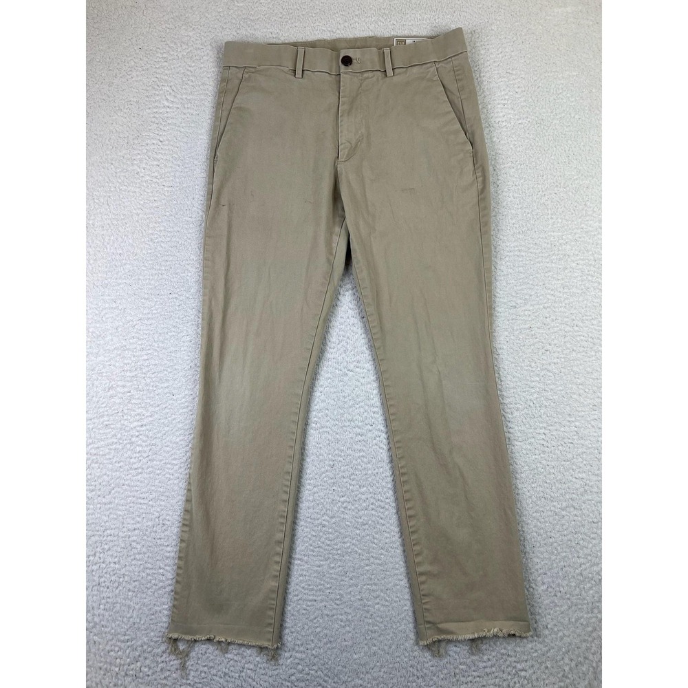 Gap Khakis Skinny Pants Mens 32x29 Tan Stretch Performance Frayed Hem Casual